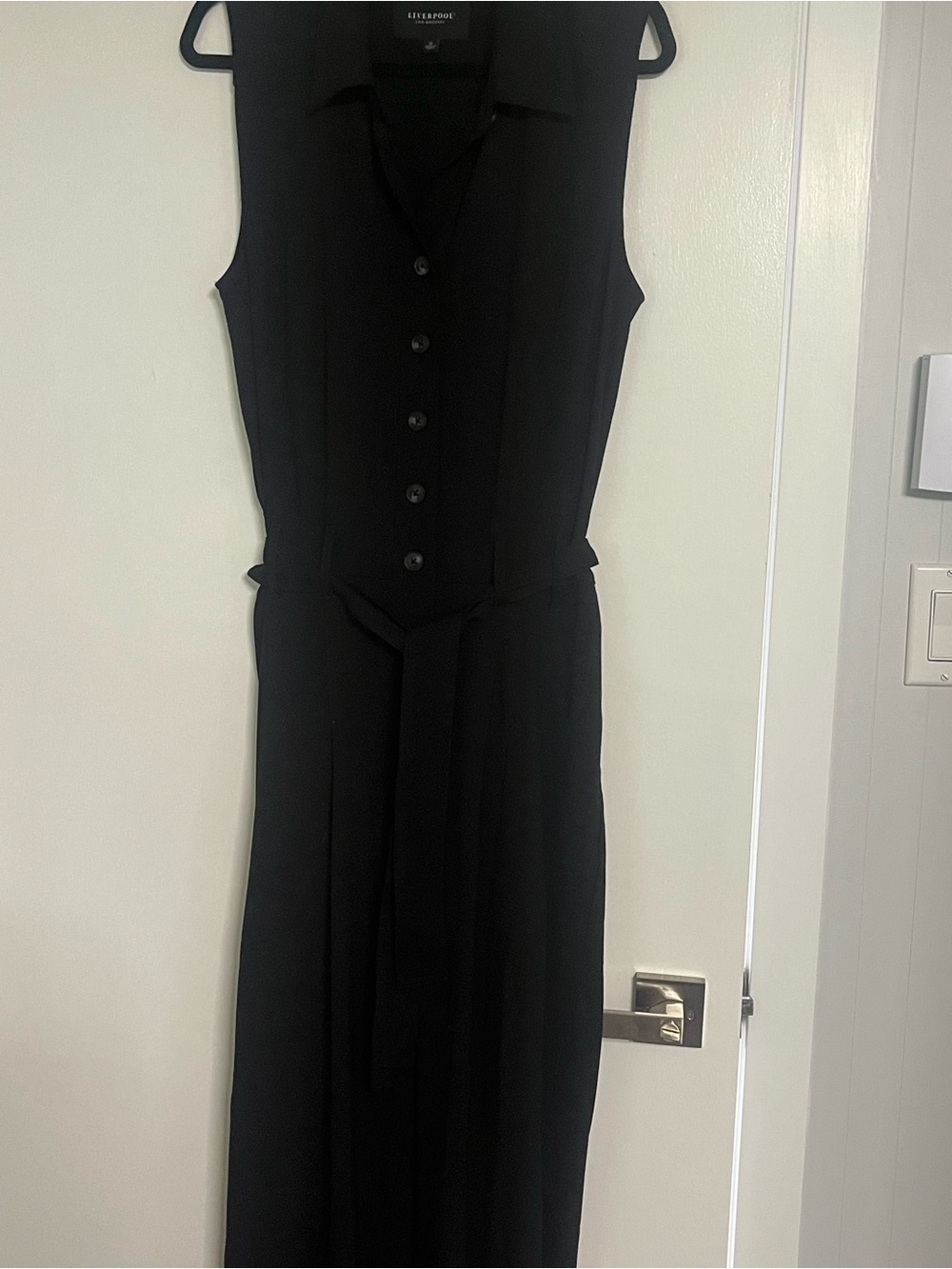 Liverpool Black Sleeveless Button-Front Maxi Jumpsuit
